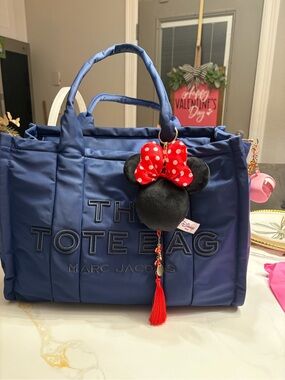 Marc Jacobs Navy Quilted 'The Tote Bag' Shoulder Tote with Minnie Charm